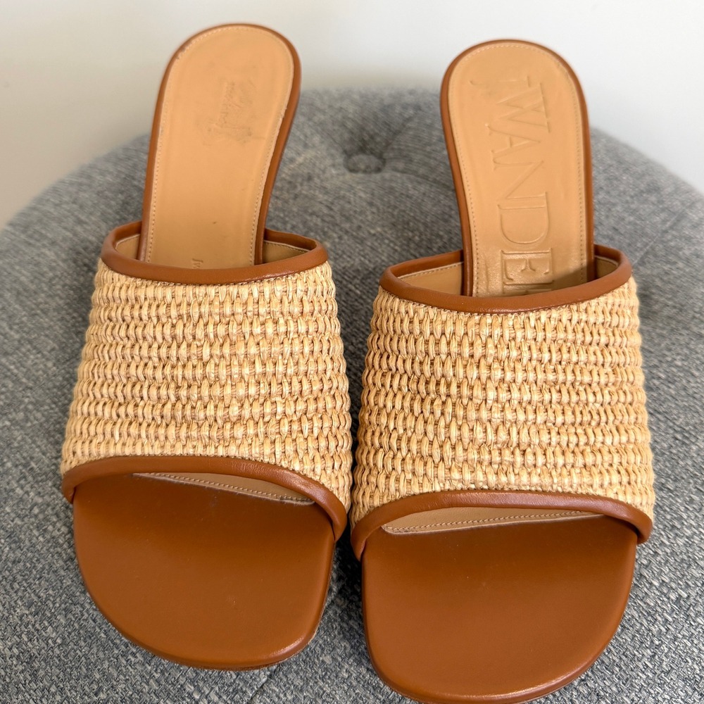 JW Anderson Tan Raffia Chain Link Heel Mules Square Toe Sandals IT 40 US 9/9.5 - Picture 5 of 11